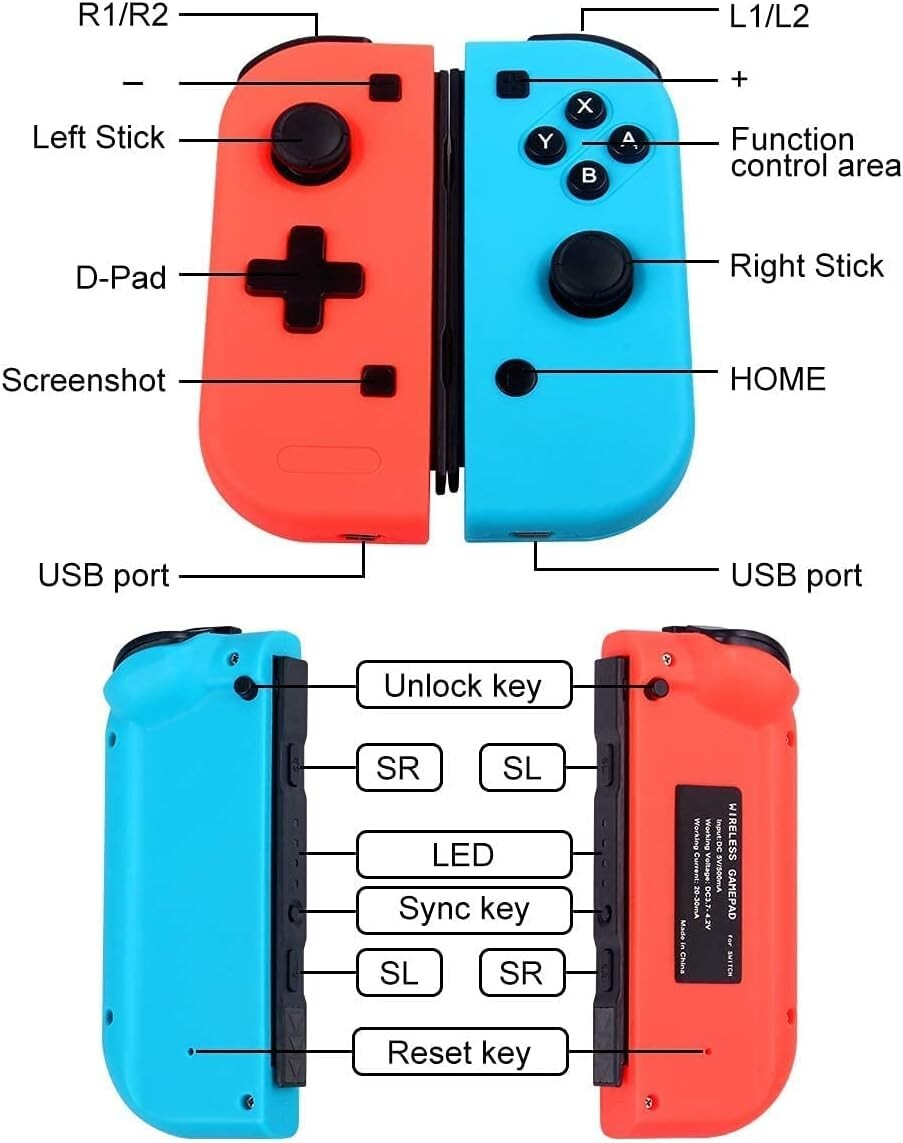 Controller Compatibile per Nintendo Switch Joy Coppia Rosso/Blu wireless