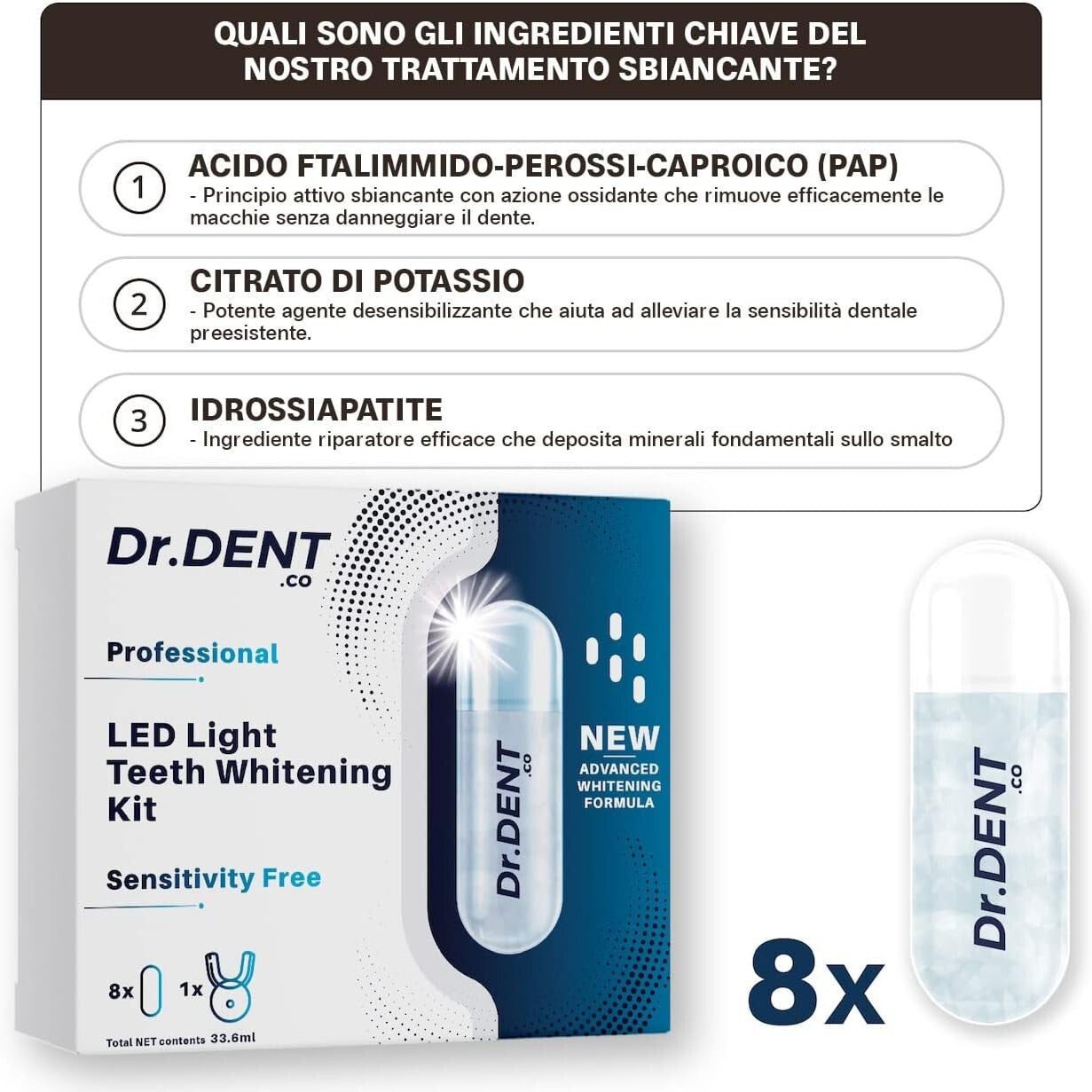 DrDent Kit Sbiancamento Denti Led Professionale - Formula senza sensibilità