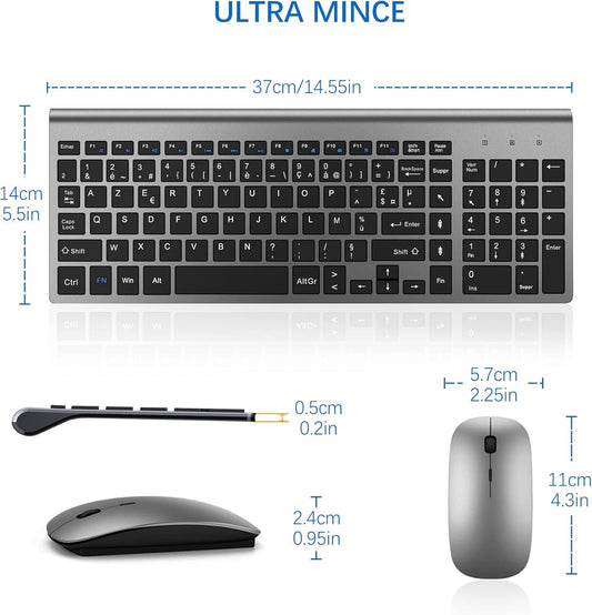 Tastiera e mouse senza fili ultra sottile azerty  2.4G Silent Compact Tastiera