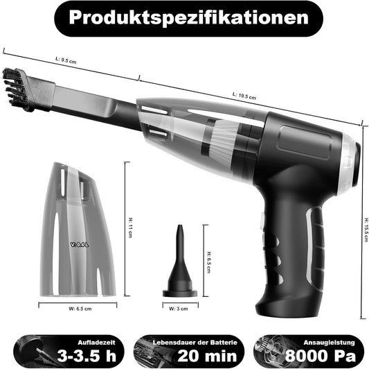 Aspirabriciole Senza Fili, Aspirapolvere Auto Portatile - Alta Potenza 8000PA, A