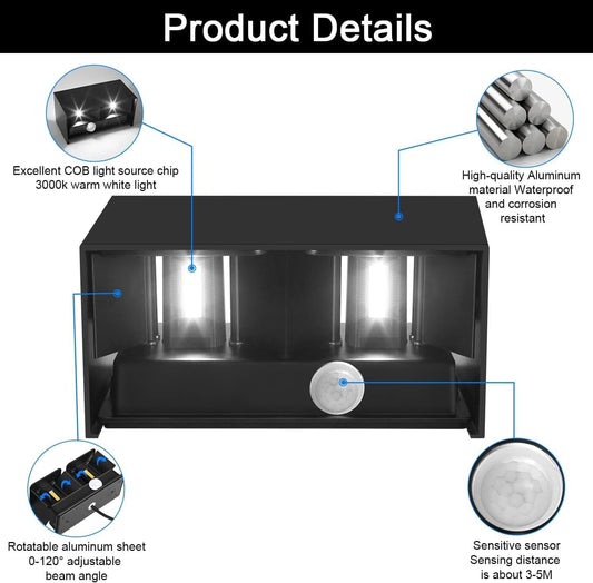 Kingwei 2 pezzi 20W Applique da Esterno con Sensore di Movimento 6000K Bianco