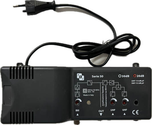 AEV centralina antenna tv autoalimentata 20 db digitale terrestre uhf e vhf