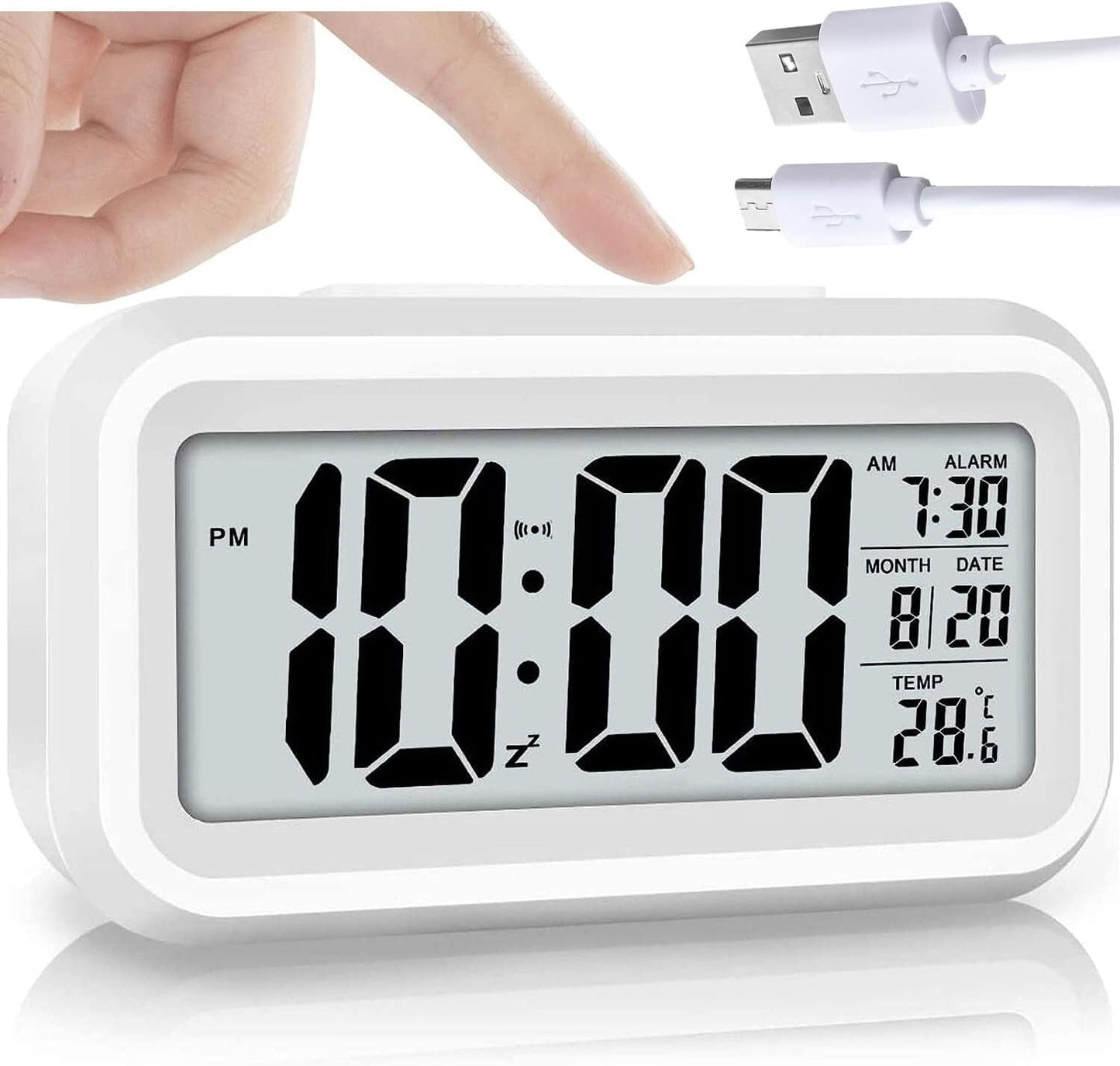 Orologio sveglia digitale da comodino tavolo a batteria temperatura data bianco