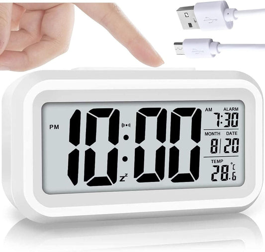 Orologio sveglia digitale da comodino tavolo a batteria temperatura data bianco