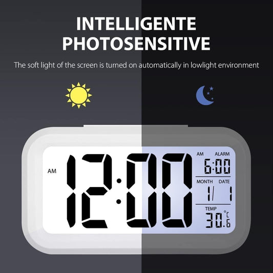 Orologio sveglia digitale da comodino tavolo a batteria temperatura data bianco
