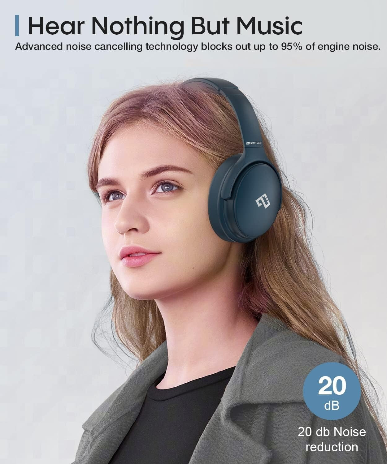 Cuffie INFURTURE con cancellazione attiva del rumore, cuffie Bluetooth wireless