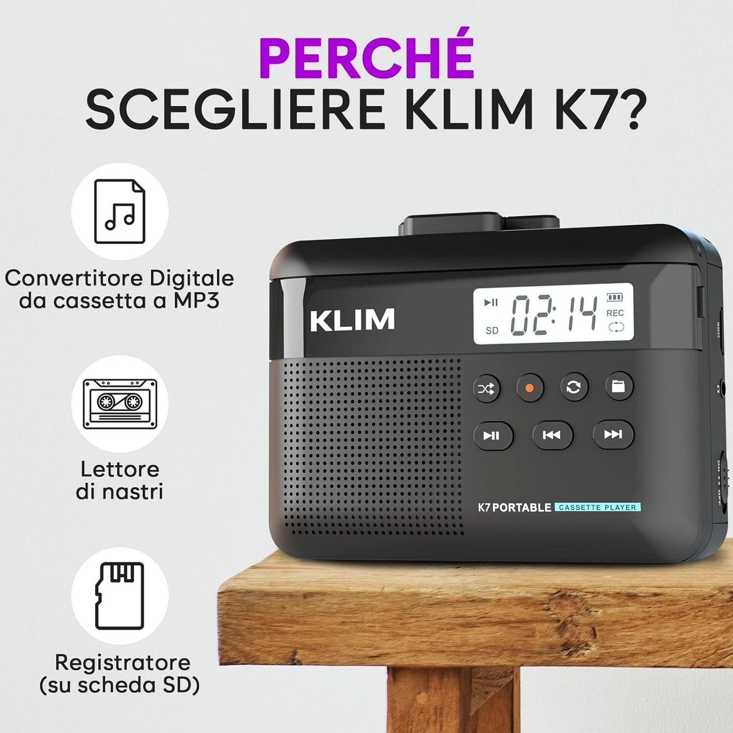 K7 Cassette Player Convertitore  MP3  Audio Portatile Microfono e Altoparlante