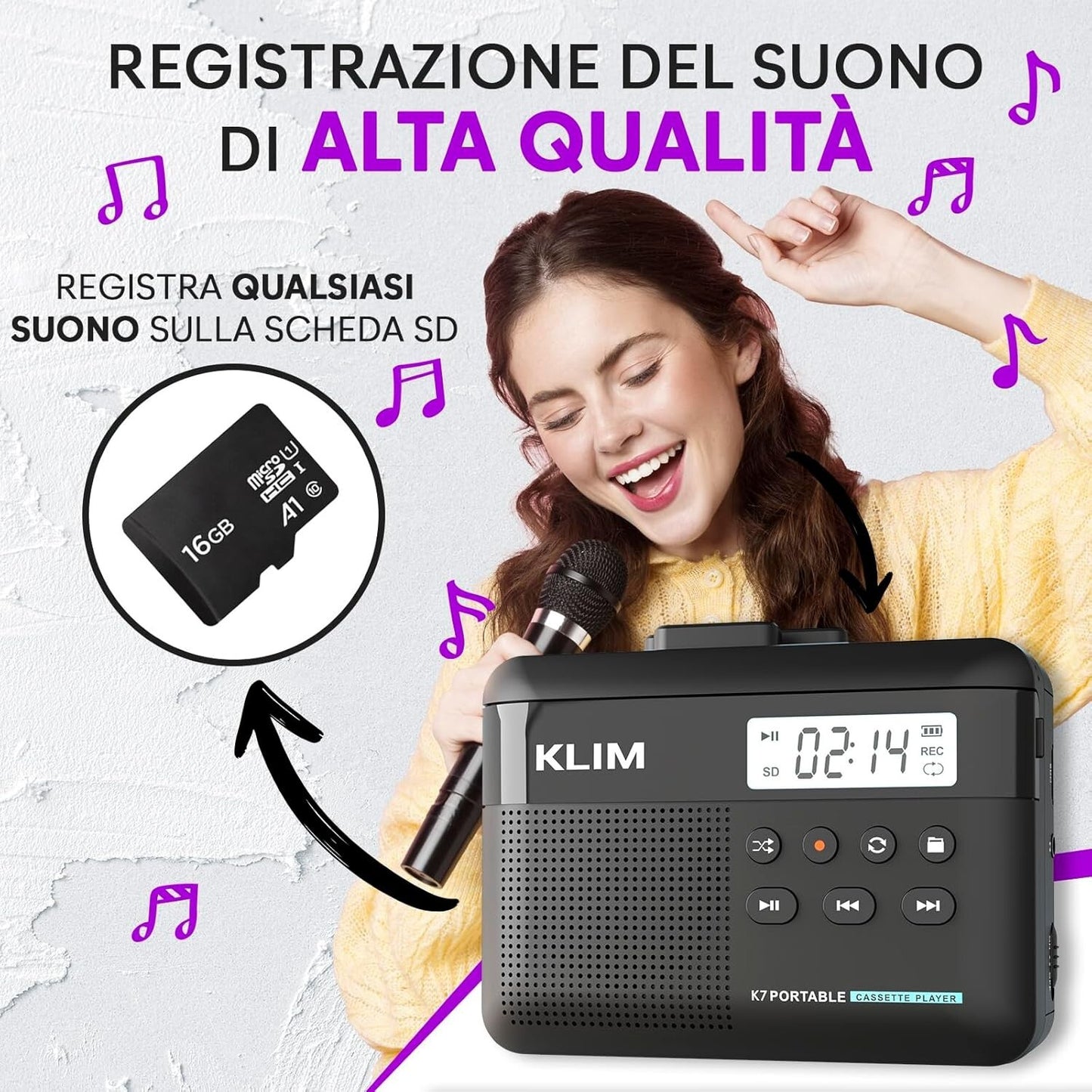 K7 Cassette Player Convertitore  MP3  Audio Portatile Microfono e Altoparlante