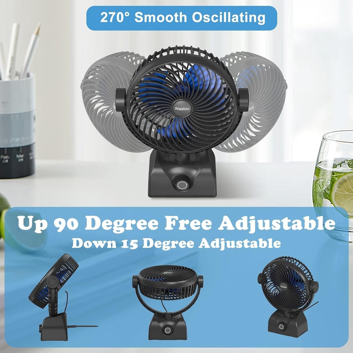 Ventilatore da Tavolo Portatile Batteria da 10000mAh Ricaricabile USB regolabile