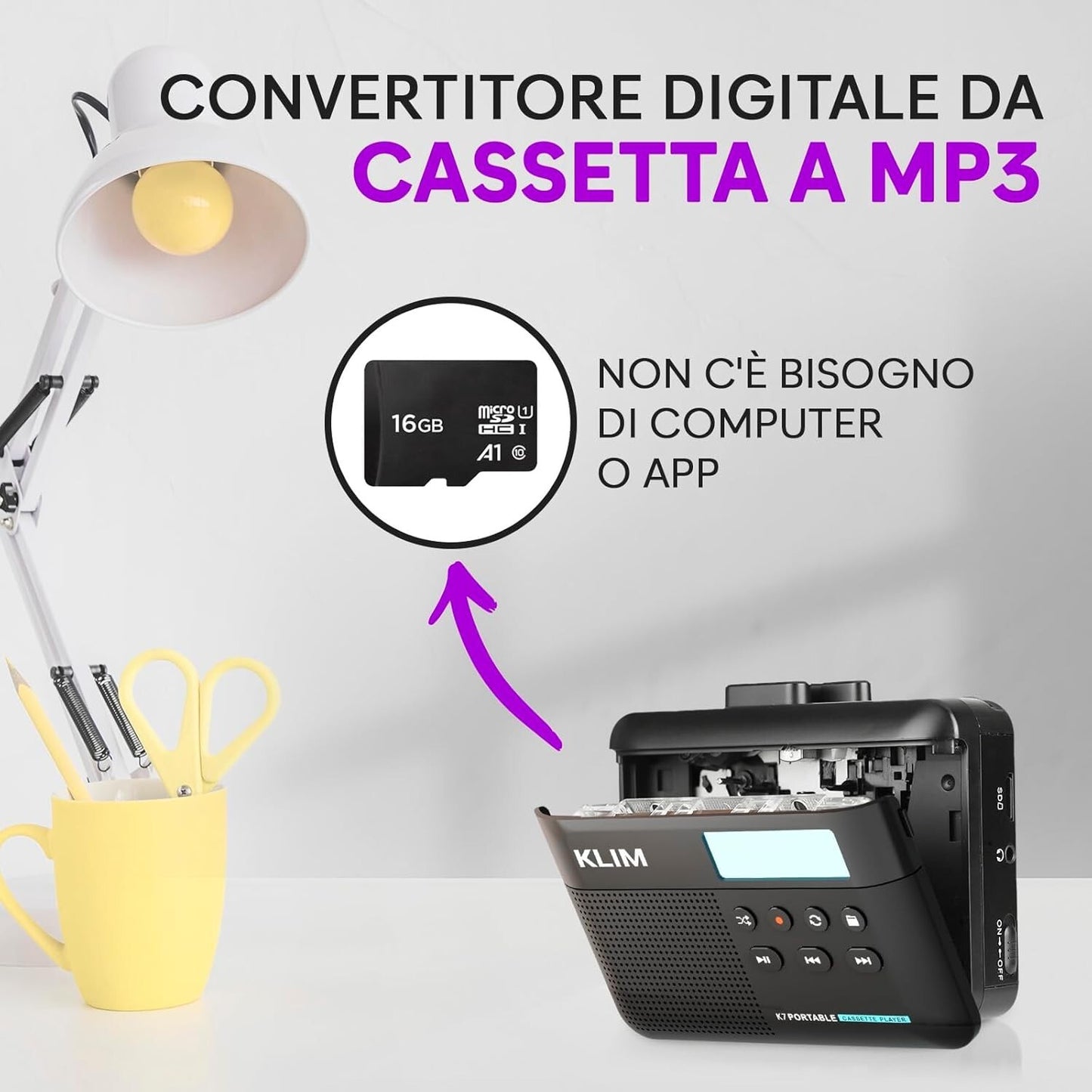 K7 Cassette Player Convertitore  MP3  Audio Portatile Microfono e Altoparlante
