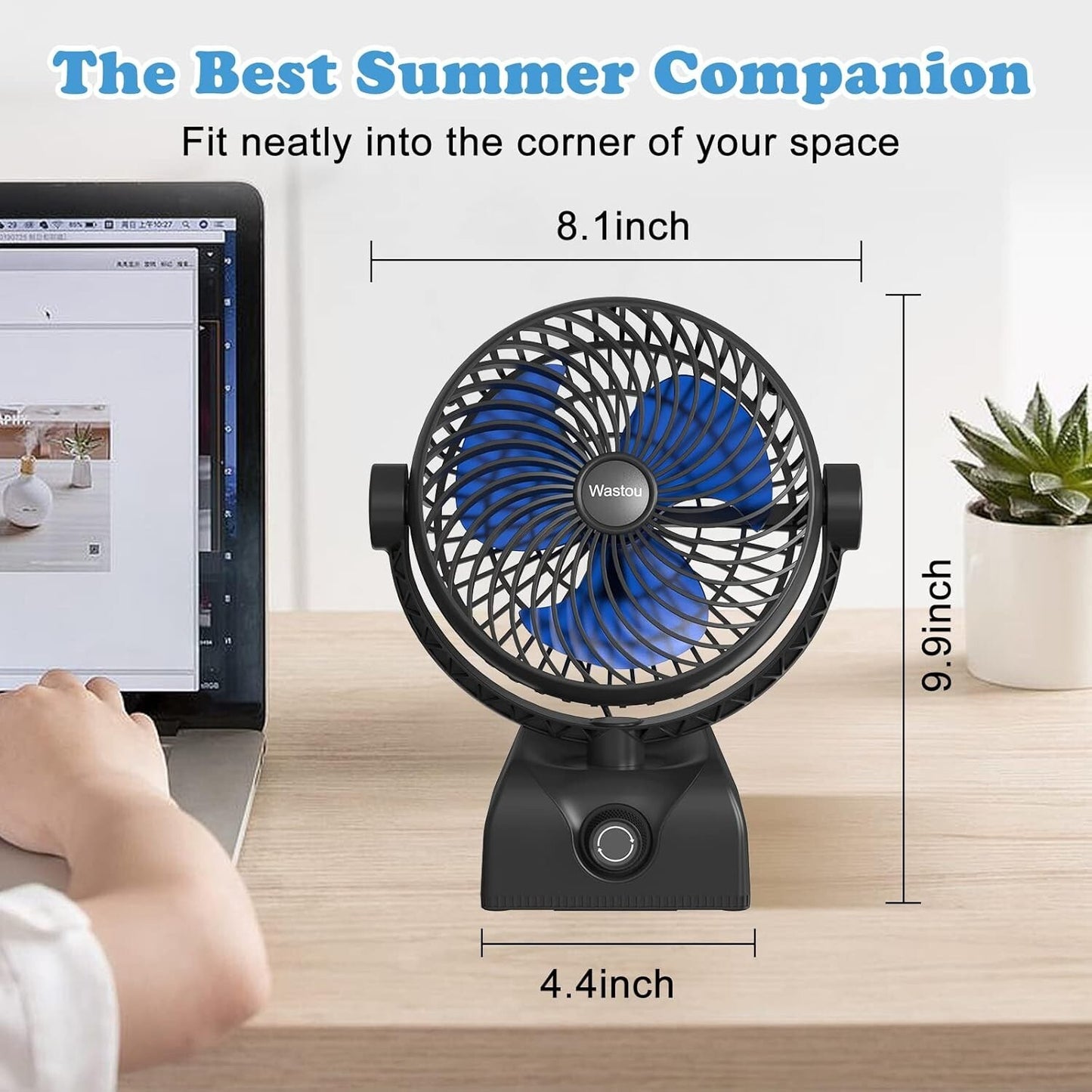 Ventilatore da Tavolo Portatile Batteria da 10000mAh Ricaricabile USB regolabile