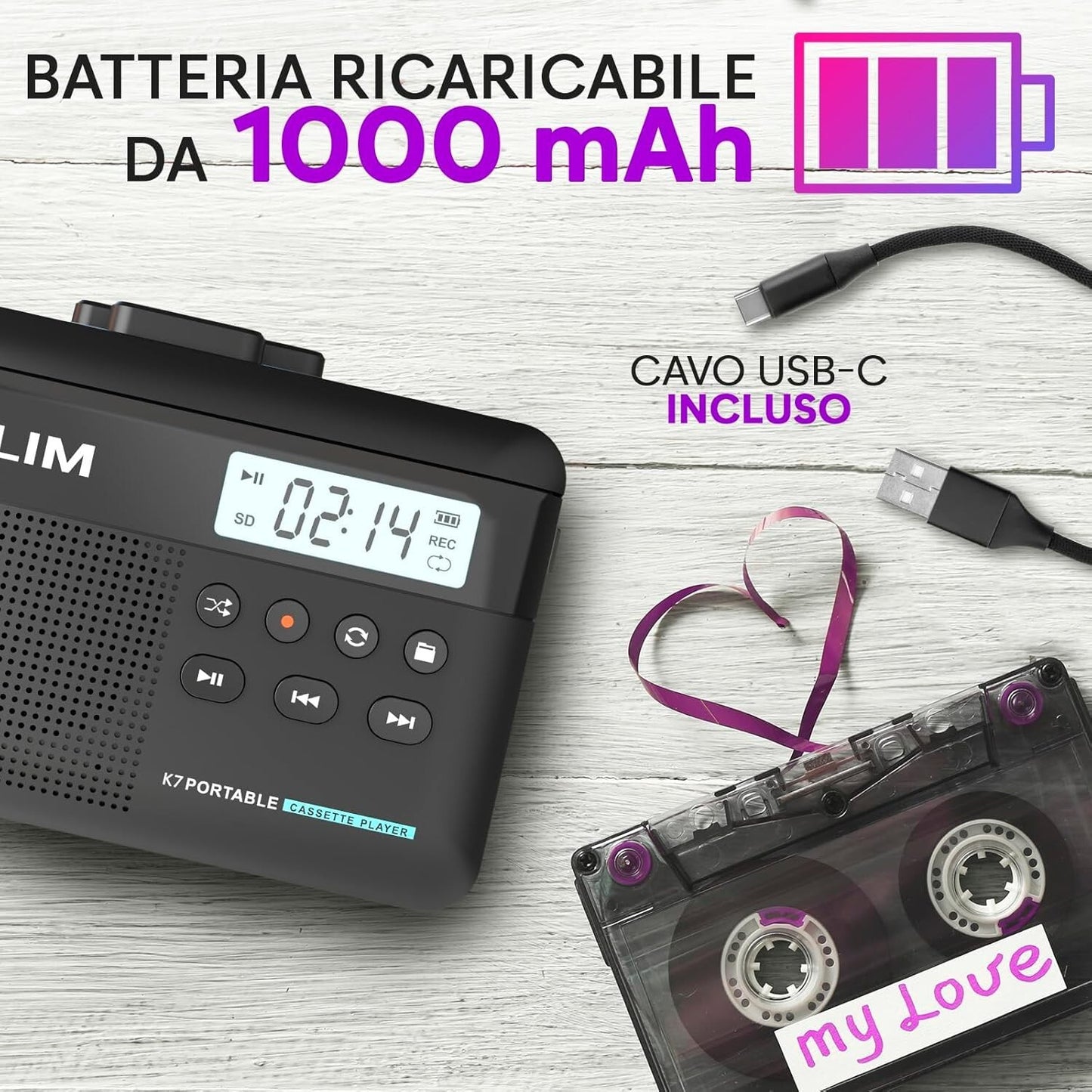 K7 Cassette Player Convertitore  MP3  Audio Portatile Microfono e Altoparlante