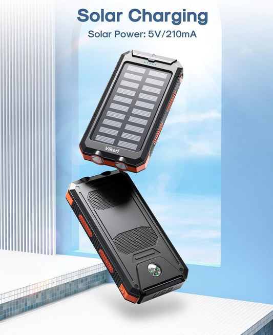 Power Bank Solare 30000mAh, 2 porte di uscita USB e ingresso micro USB