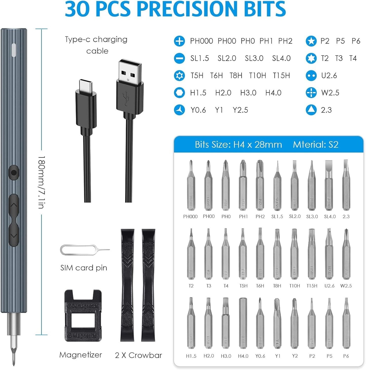 Cacciavite elettrico AMIR 36 in 1 Set di cacciaviti di precisione con 30 punte