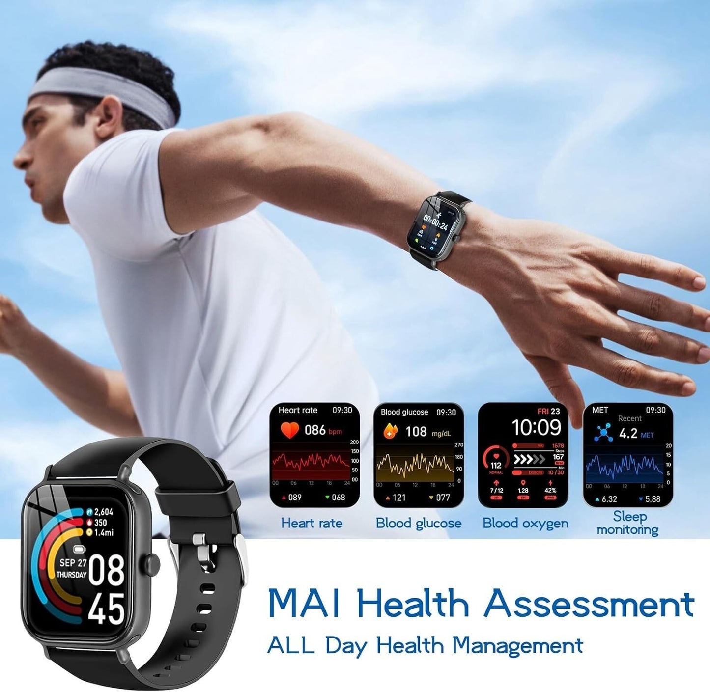 Smartwatch uomo donna, schermo HD  telefono fitness cardiofrequenzimetro