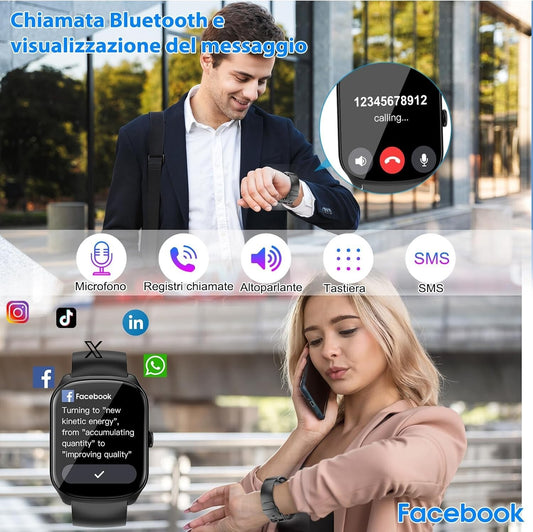 Smartwatch Uomo Donna, 1.95" Schermo Curvo Orologio Chiamate 110 Modalità IP68