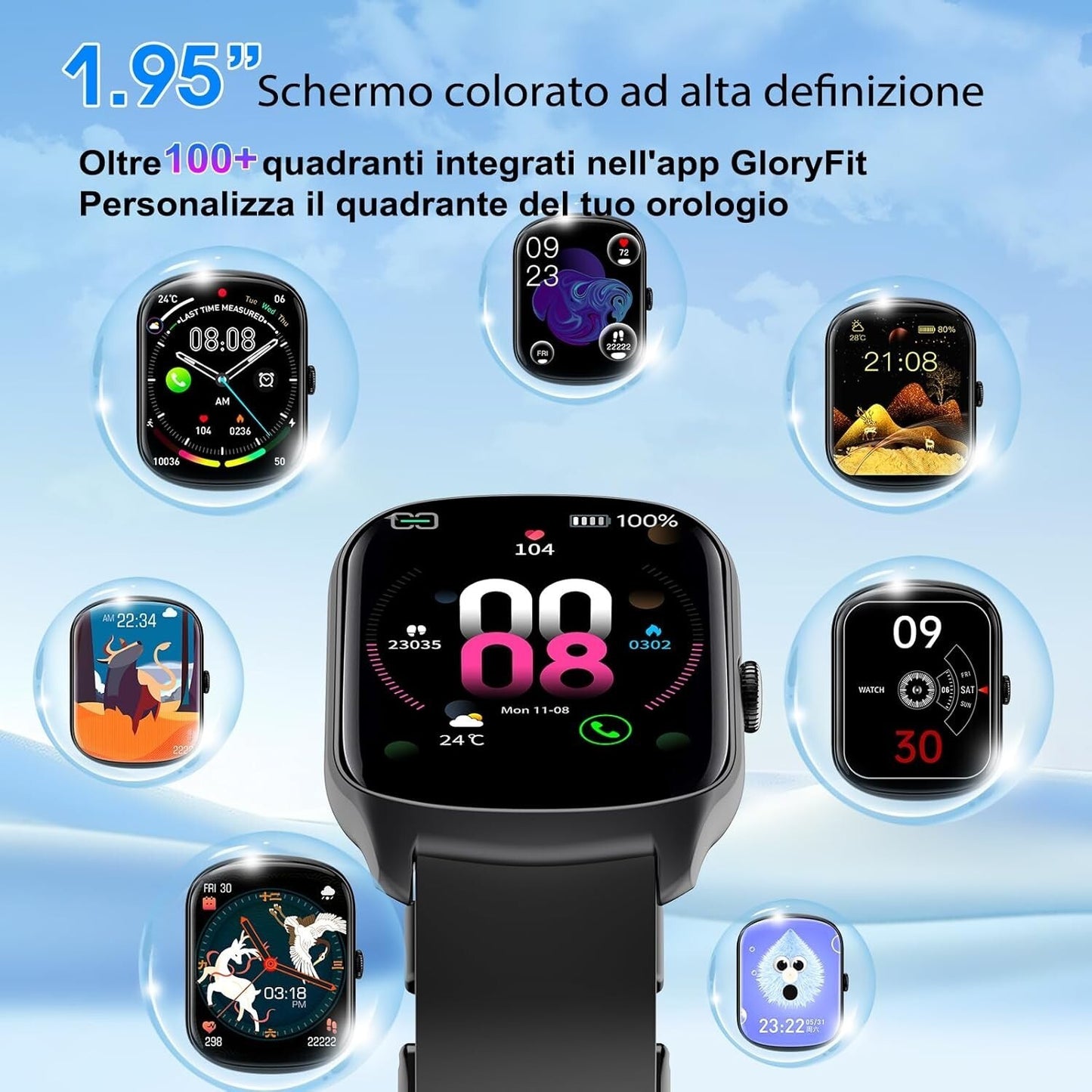 Smartwatch Uomo Donna, 1.95" Schermo Curvo Orologio Chiamate 110 Modalità IP68