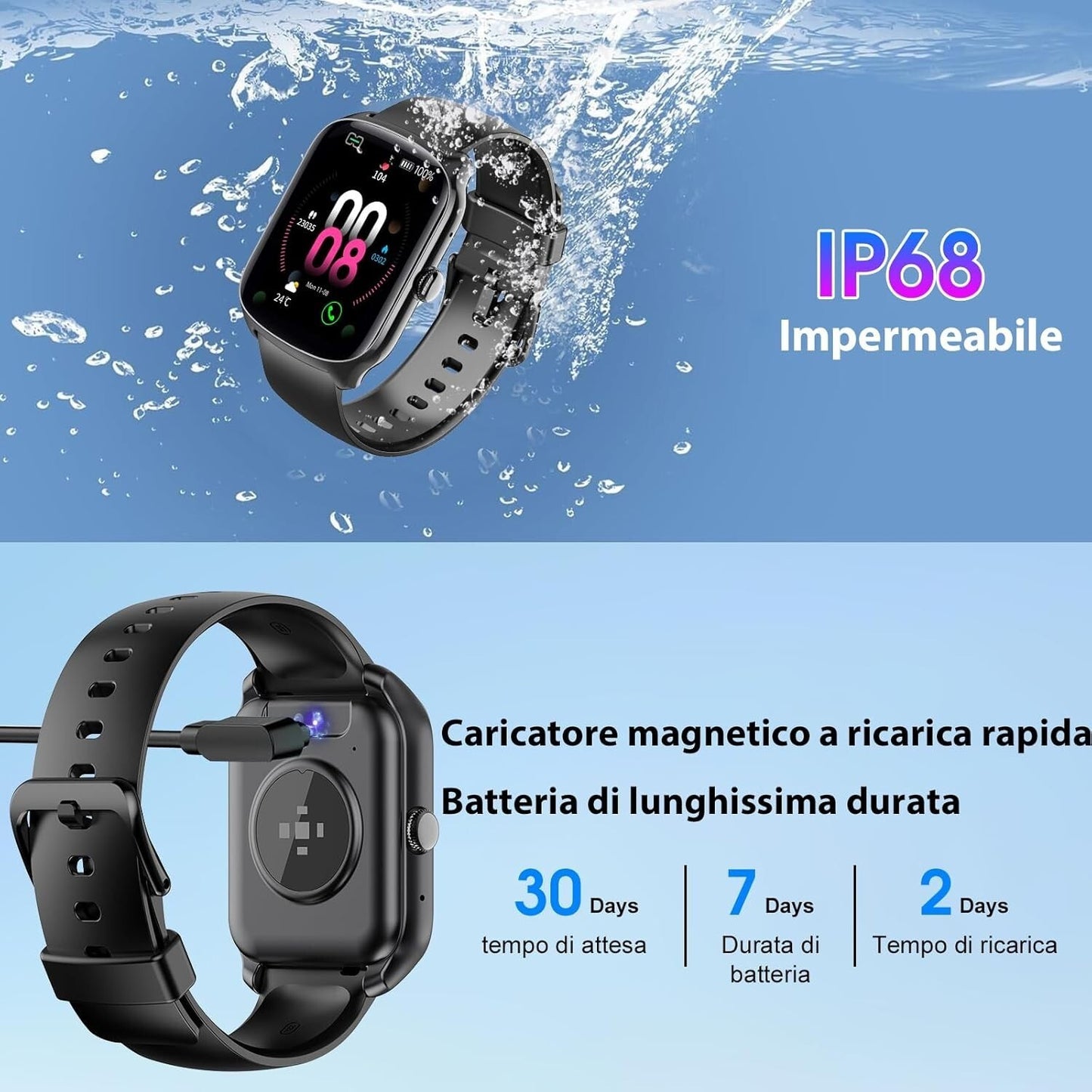 Smartwatch Uomo Donna, 1.95" Schermo Curvo Orologio Chiamate 110 Modalità IP68