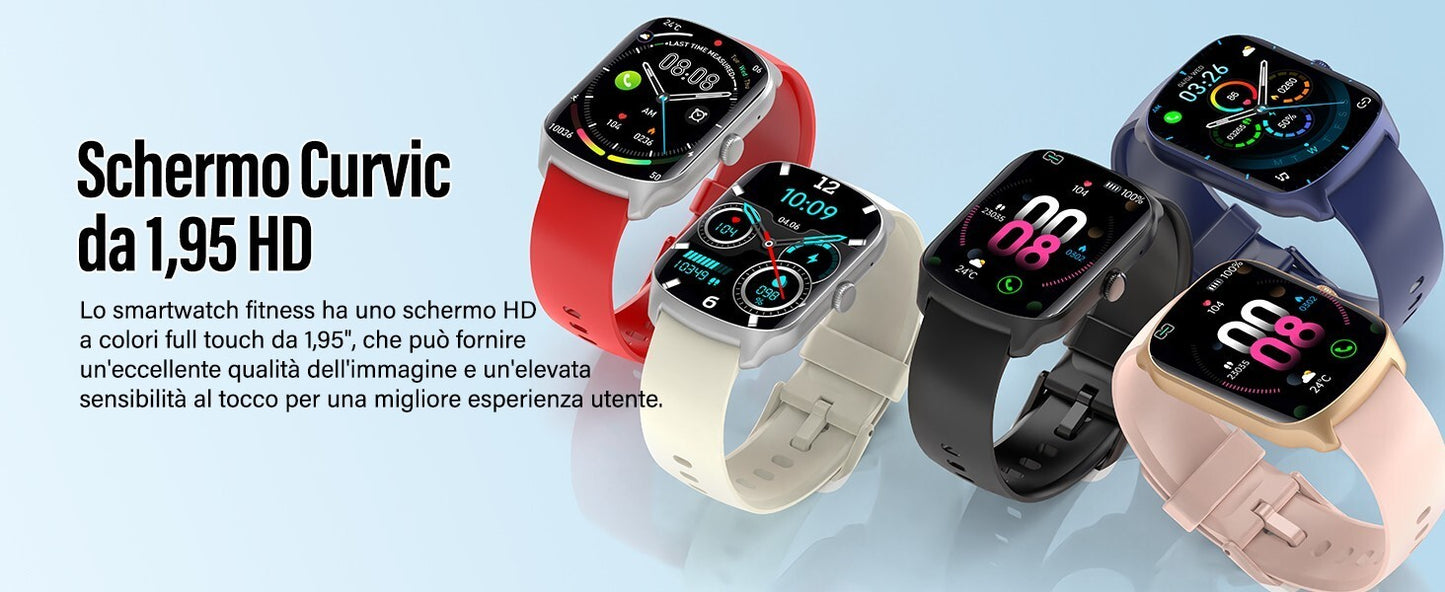 Smartwatch Uomo Donna, 1.95" Schermo Curvo Orologio Chiamate 110 Modalità IP68