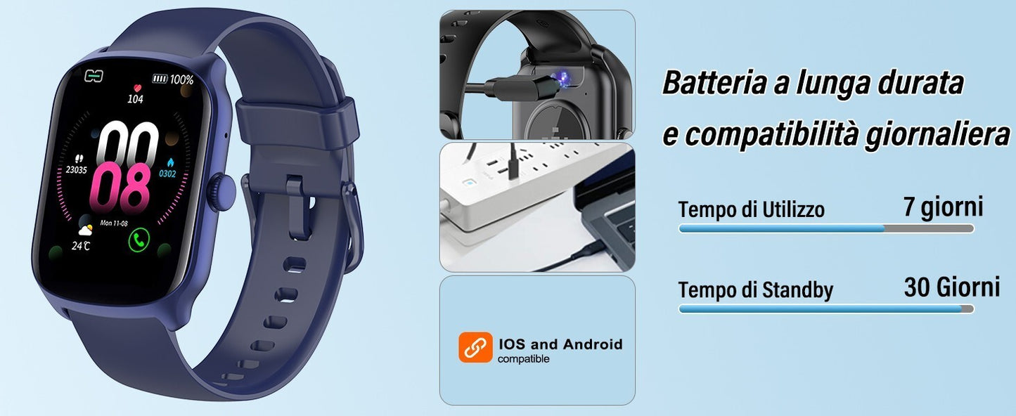 Smartwatch Uomo Donna, 1.95" Schermo Curvo Orologio Chiamate 110 Modalità IP68
