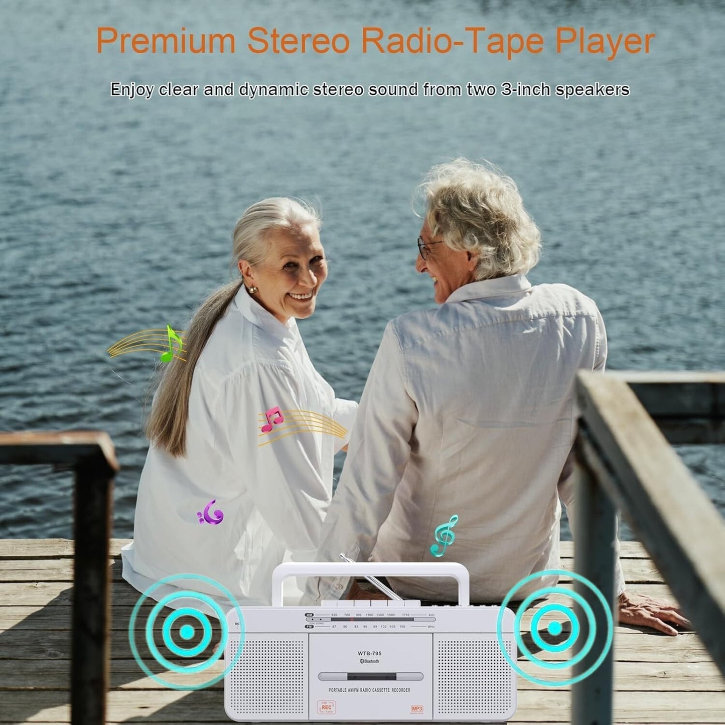 Lettore di cassette retrò WTB-795 con radio stereo USB/Bluetooth/AM/FM MP3