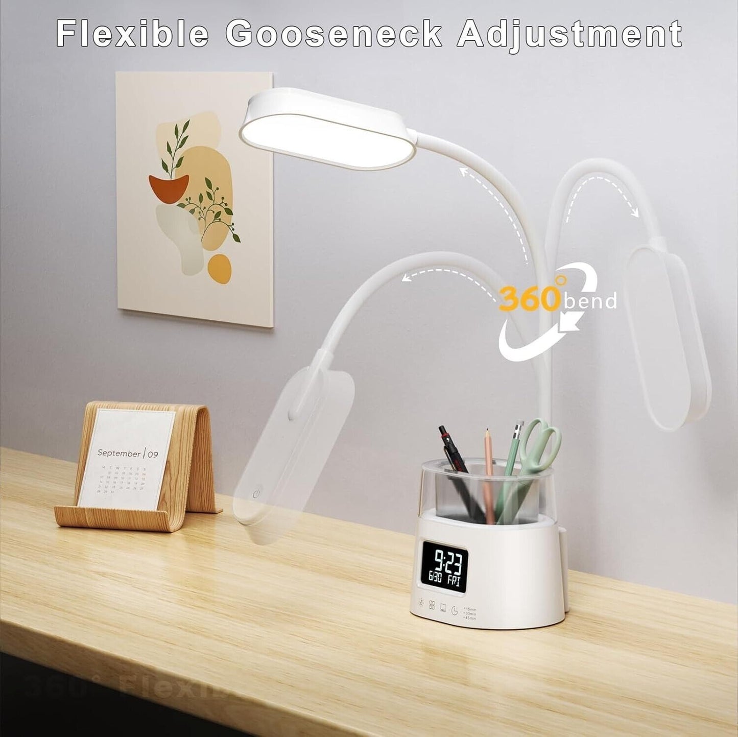 Lampada da Scrivania LED Con Luce RGB 3 Modalità di Colore  Portapenne Orologio