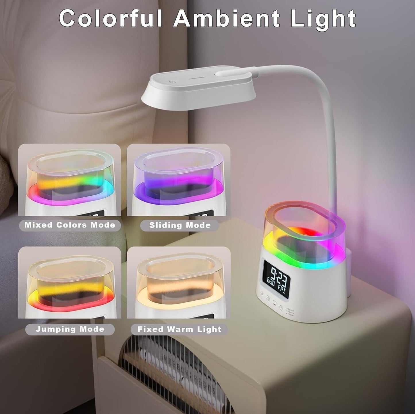 Lampada da Scrivania LED Con Luce RGB 3 Modalità di Colore  Portapenne Orologio