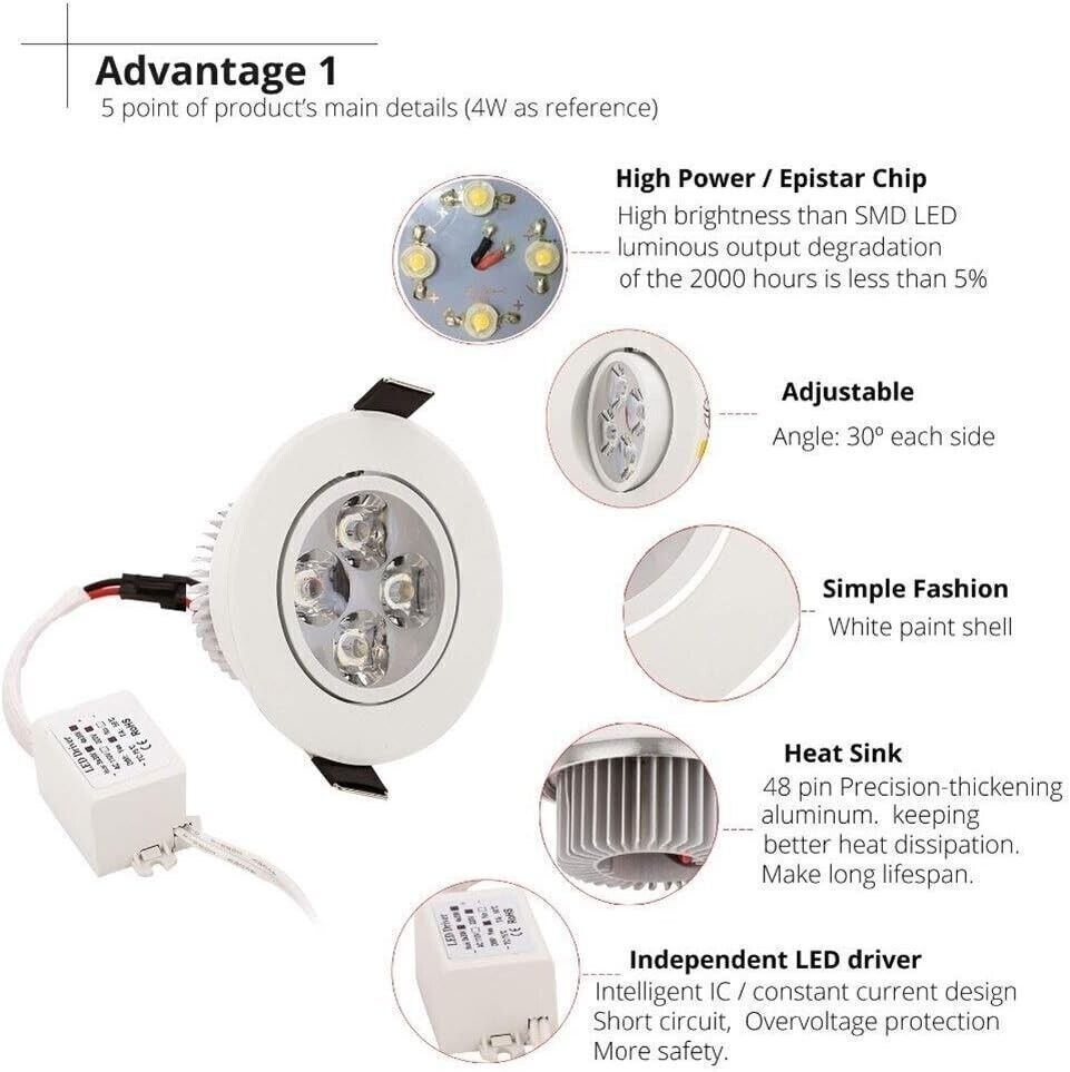 10 Faretti antiabbagliamento  a LED Plafoniere Incasso con Downlight girevoli