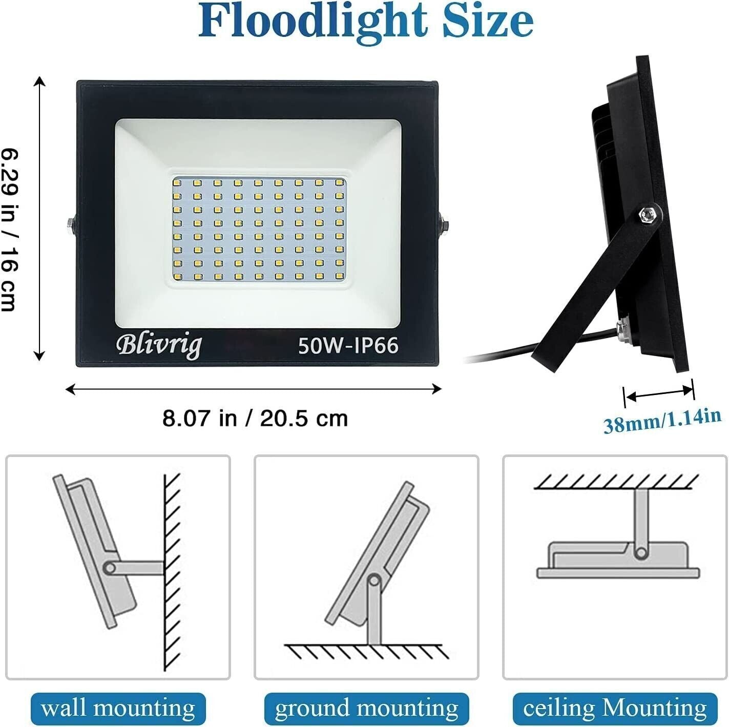 Blivrig 50W faretto led 5000LM Fari LED per Esterno Bianco Freddo 6000K