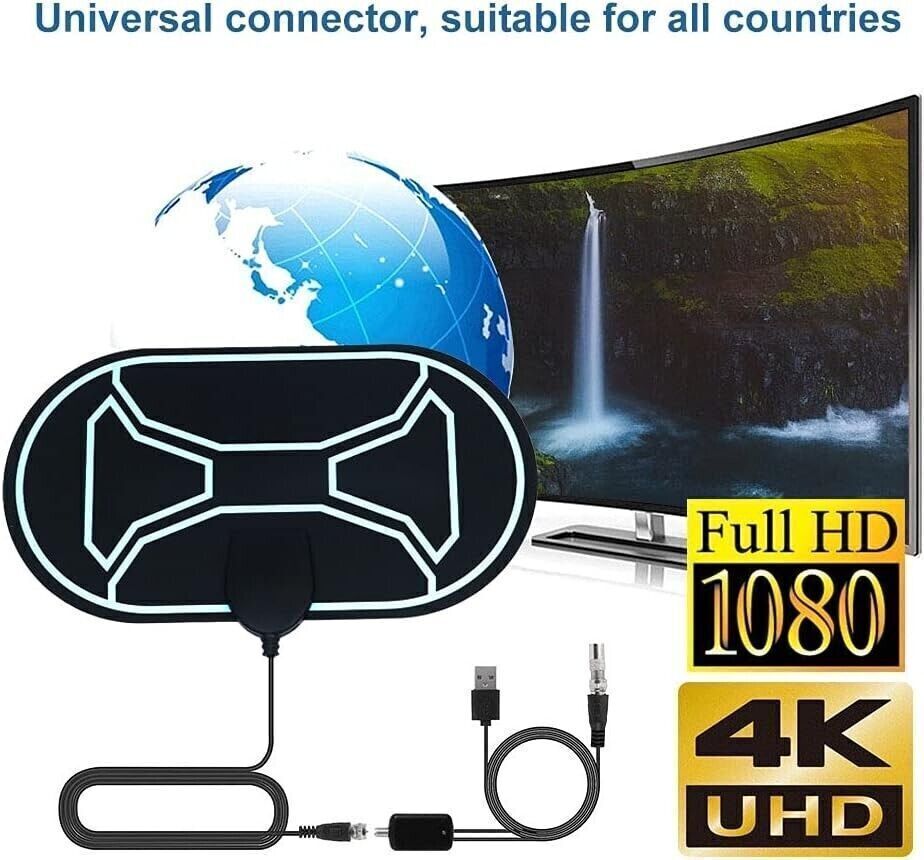 Antenna TV digitale HD amplificata, portata fino a 100 miglia, supporto 4K 1080p