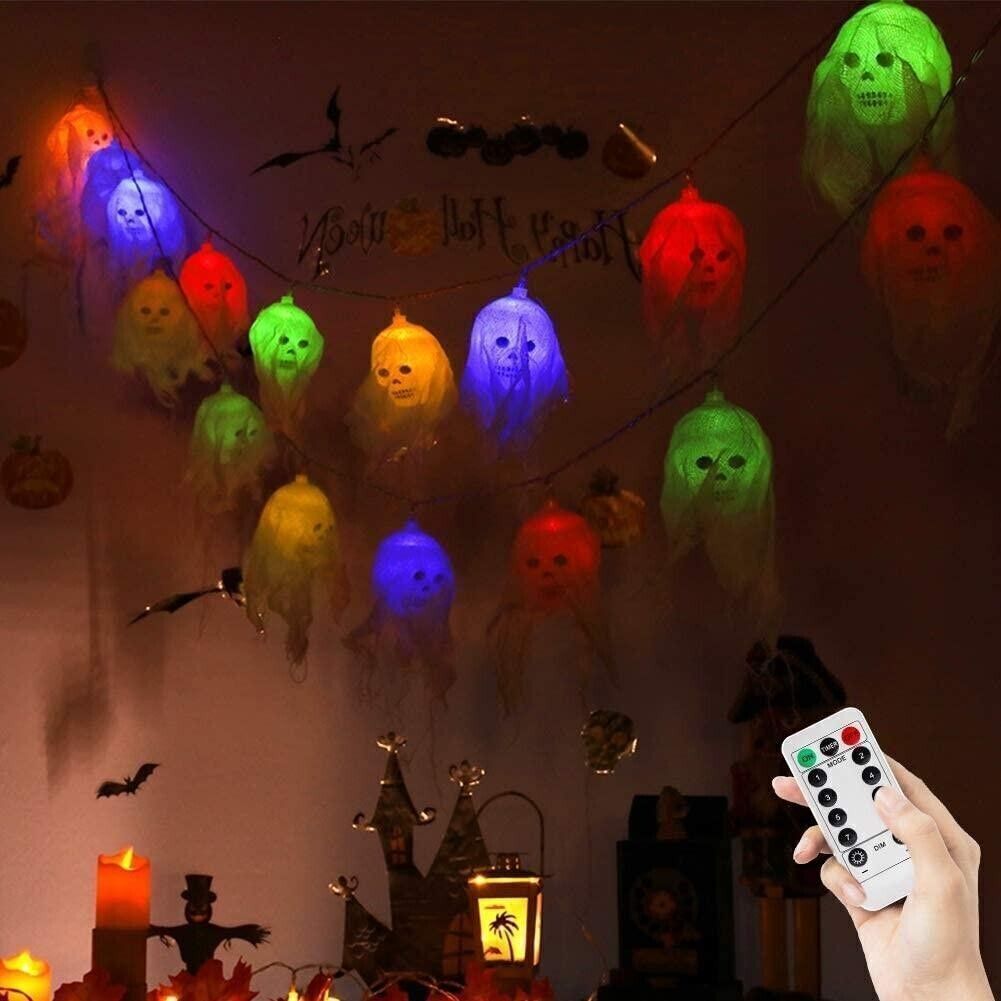 BLOOMWIN LED Stringa Luminosa di Halloween, 20 LED 10 Piedi Colorato Scheletro