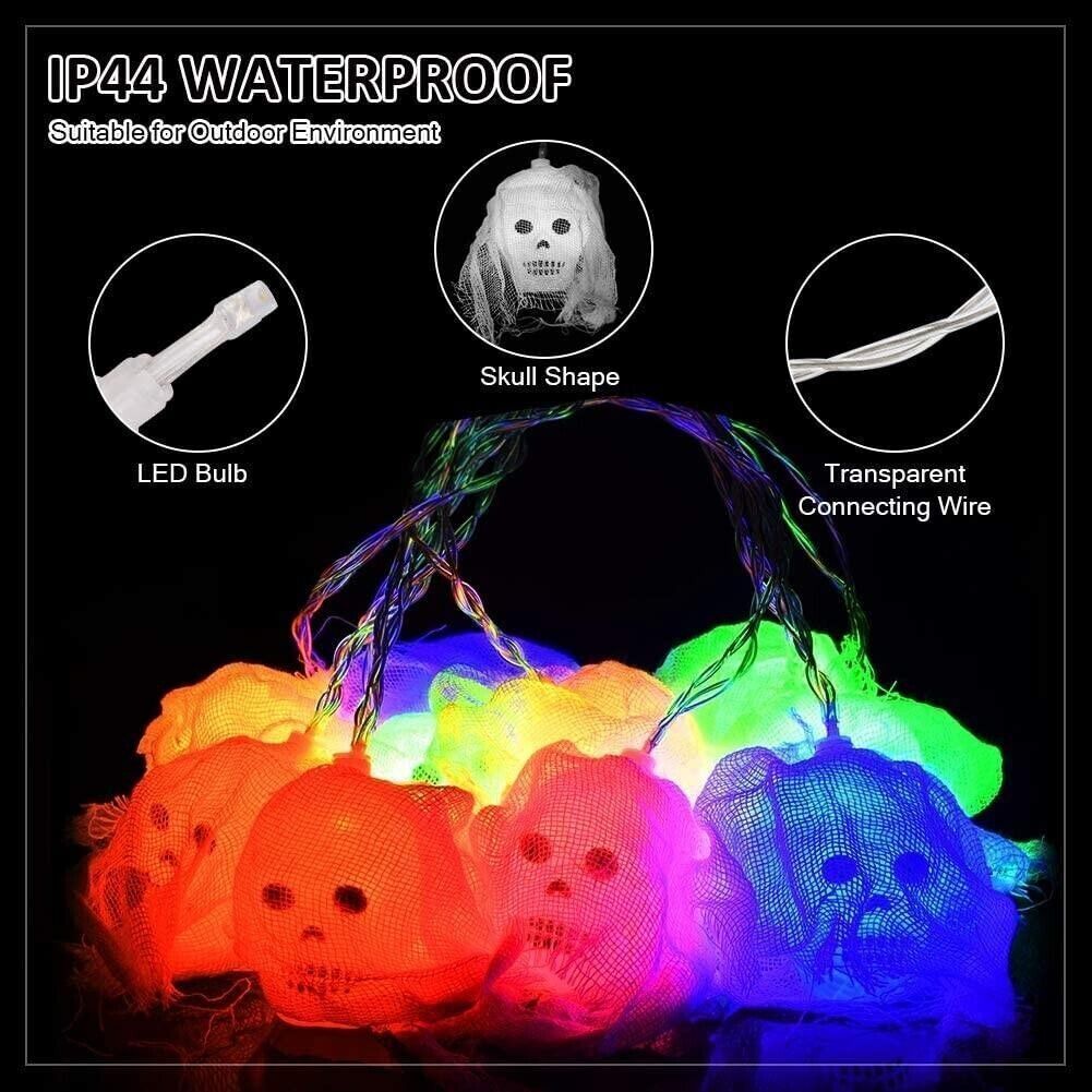 BLOOMWIN LED Stringa Luminosa di Halloween, 20 LED 10 Piedi Colorato Scheletro