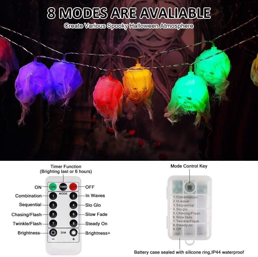 BLOOMWIN LED Stringa Luminosa di Halloween, 20 LED 10 Piedi Colorato Scheletro