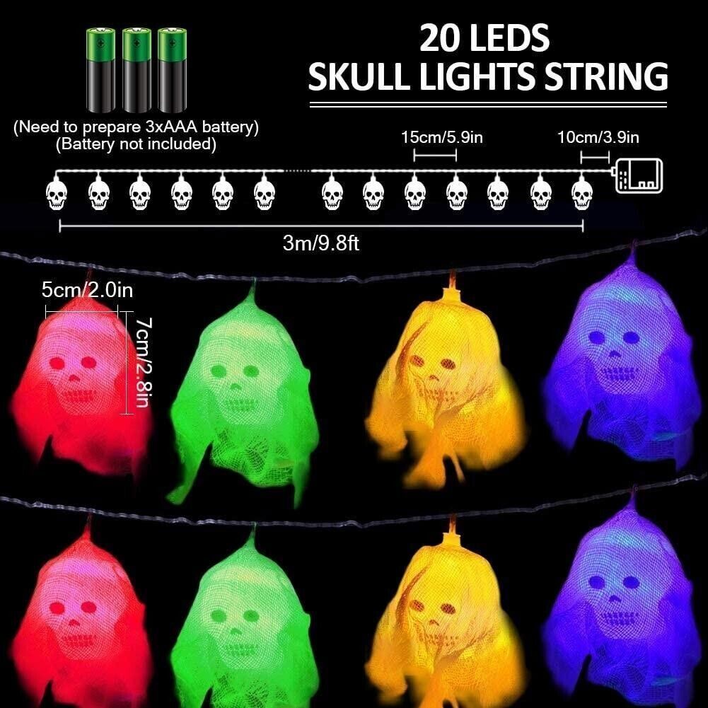 BLOOMWIN LED Stringa Luminosa di Halloween, 20 LED 10 Piedi Colorato Scheletro