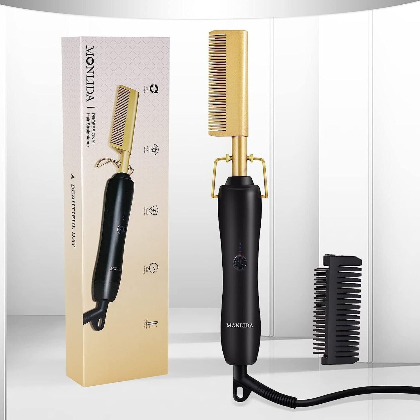 Spazzola lisciante per capelli, Monlida 2 in 1 Piastra riscaldante in ceramica