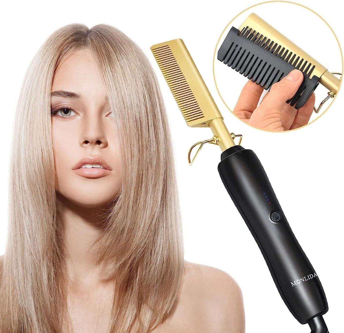 Spazzola lisciante per capelli, Monlida 2 in 1 Piastra riscaldante in ceramica