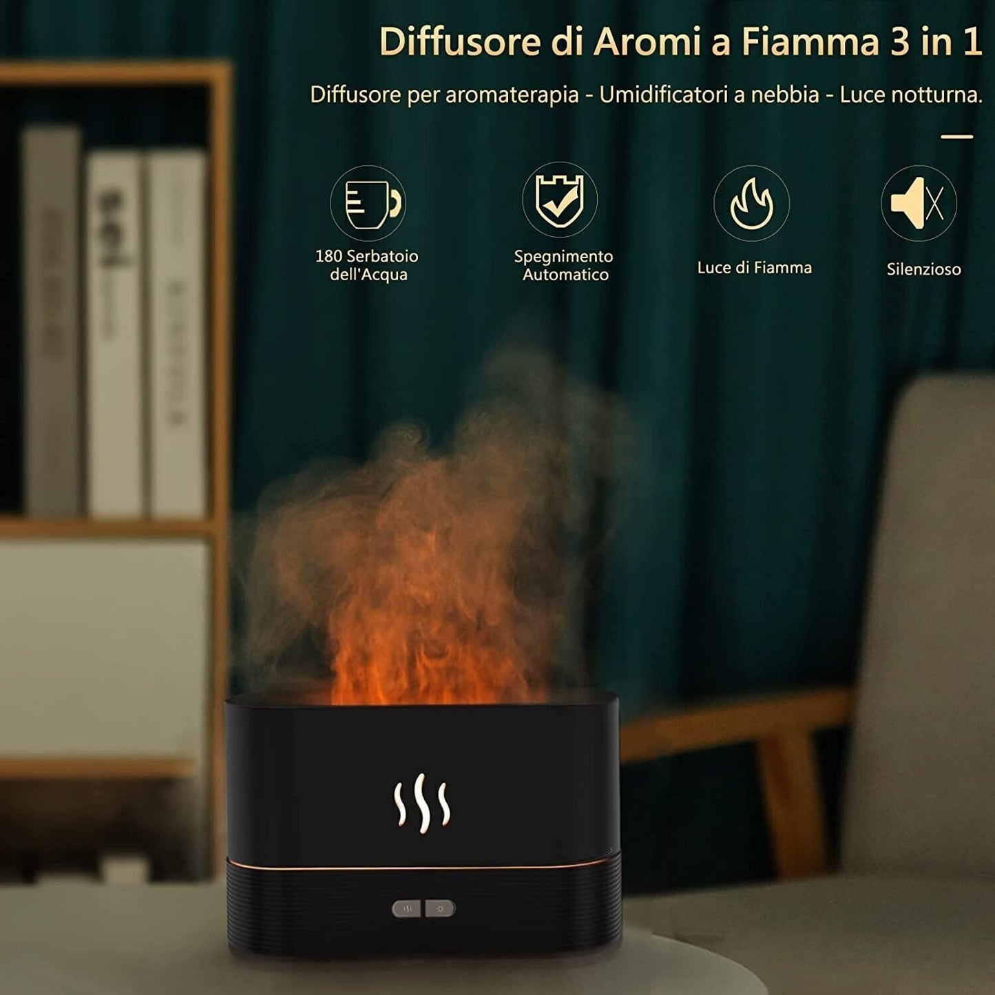 Diffusore di Oli Essenziali con Effetto Fiamma Umidificatore Ambiente