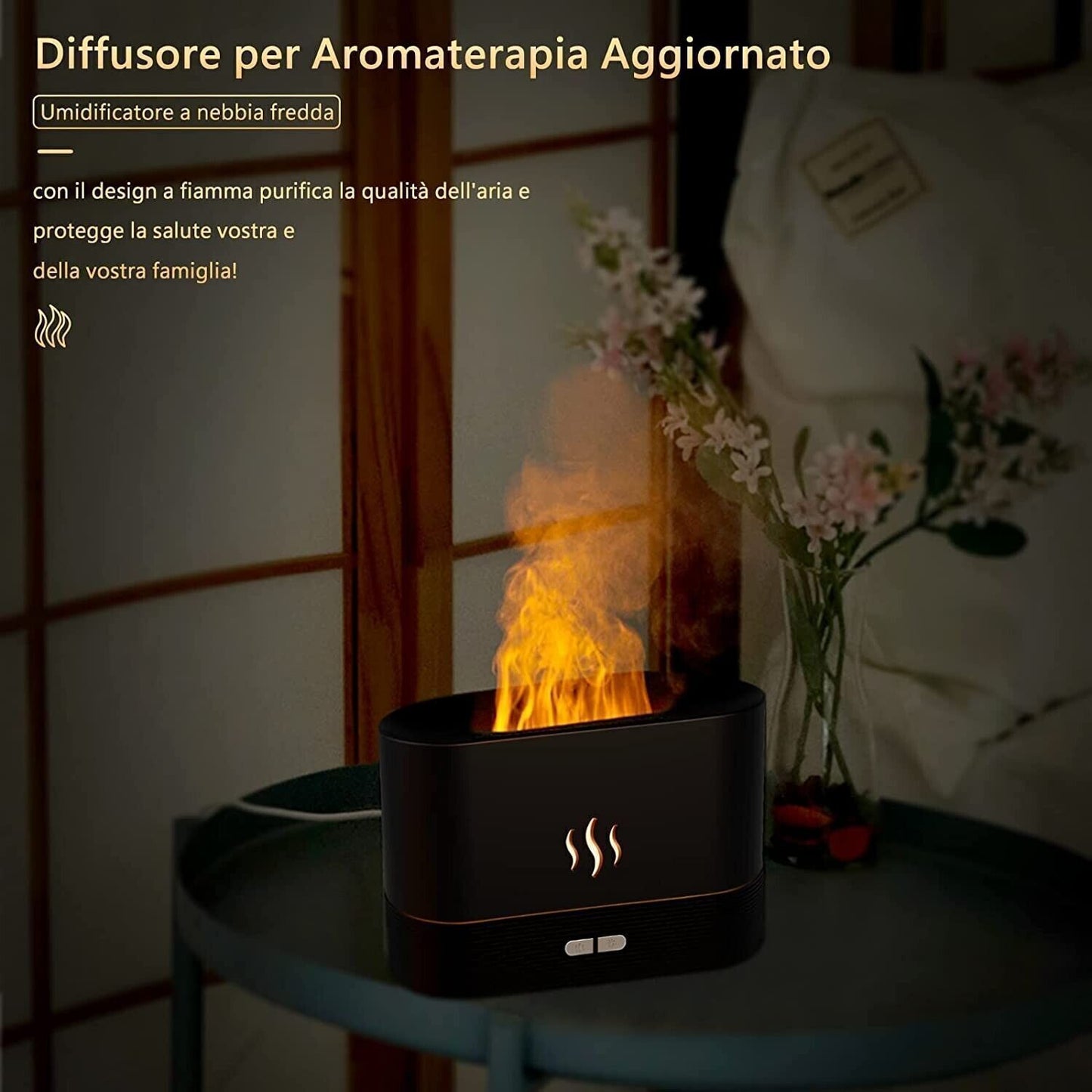 Diffusore di Oli Essenziali con Effetto Fiamma Umidificatore Ambiente