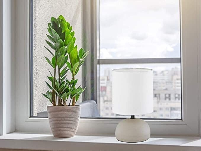 Lampada da tavolo a LED in ceramica color cappuccino, forma arrotondata