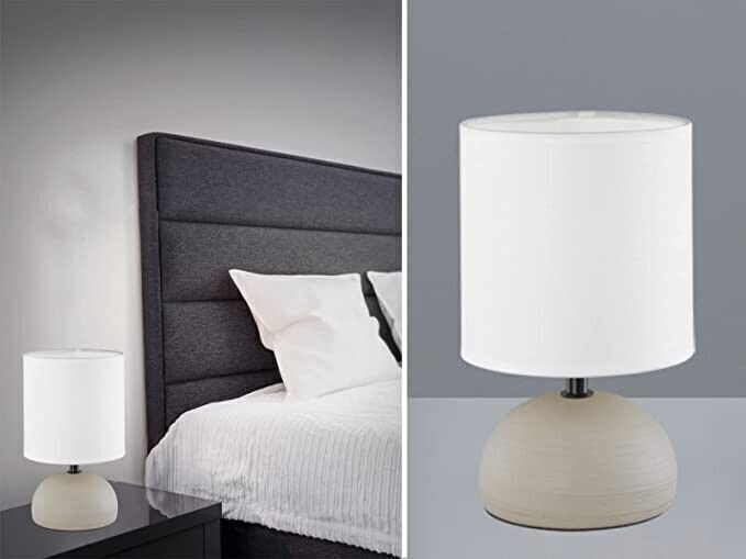 Lampada da tavolo a LED in ceramica color cappuccino, forma arrotondata