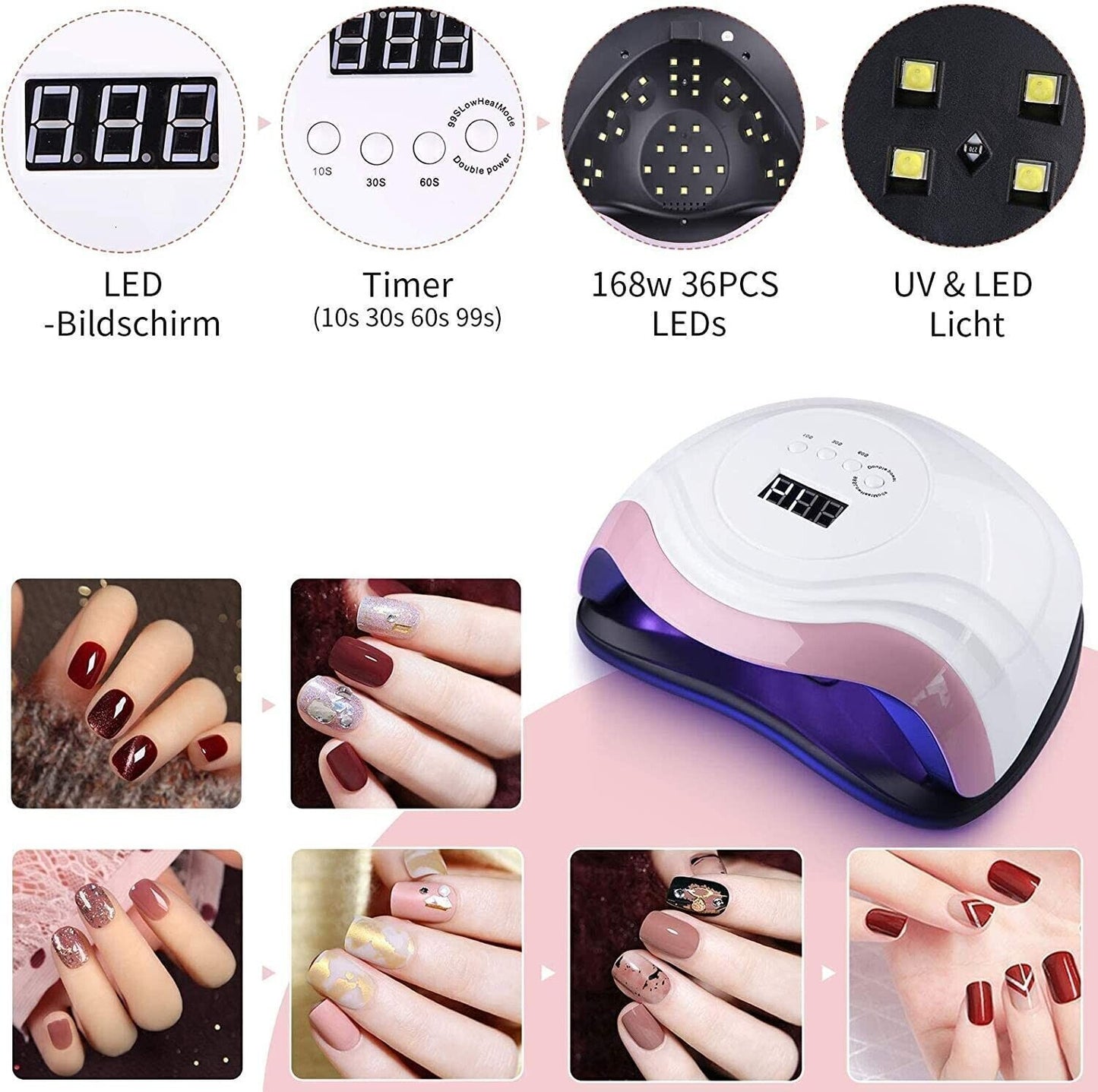 Aokyom 168W Lampada per Unghie,Lampada a LED UV per Manicure e Pedicure,36LED