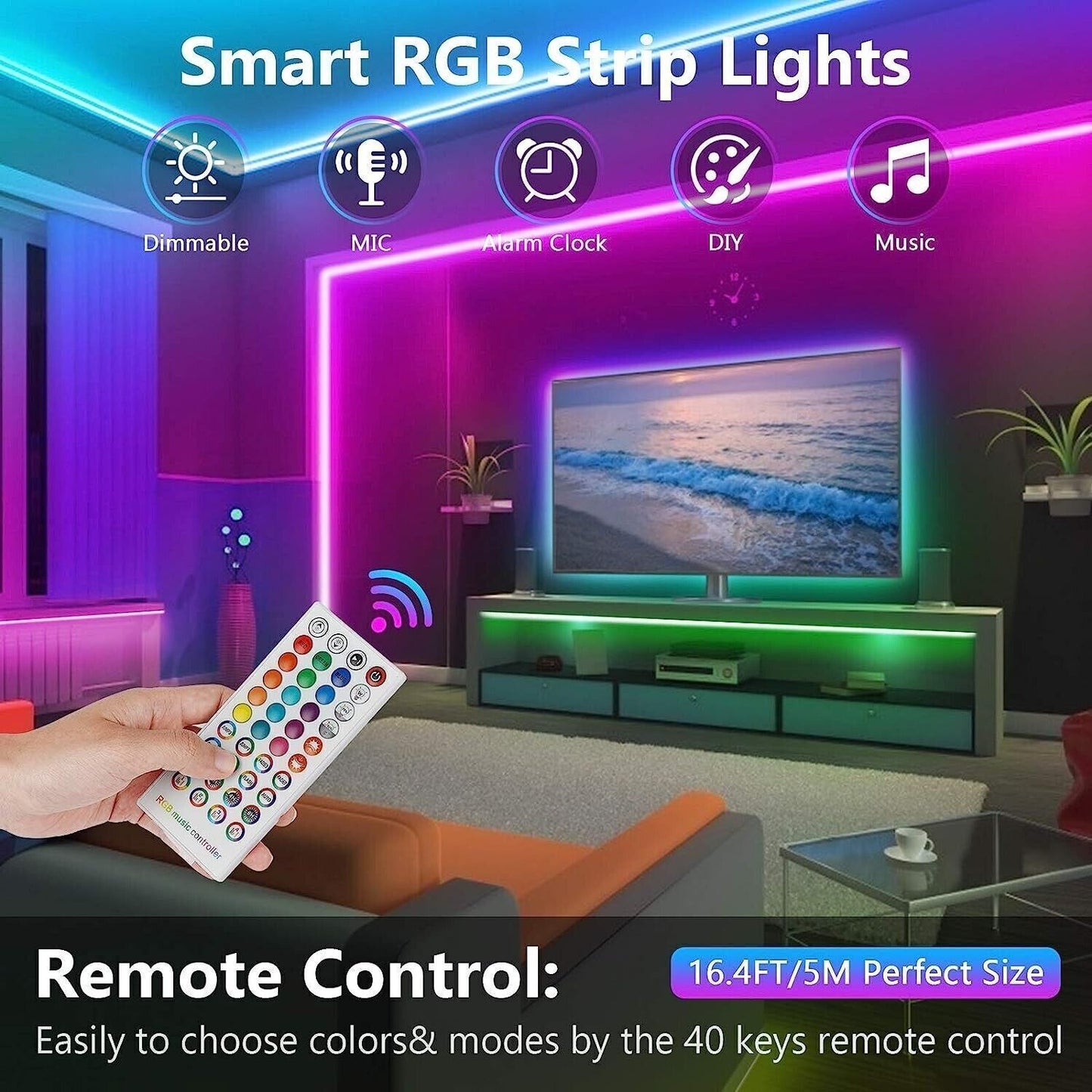 TVLIVE Striscia LED 5 Metri, LED Strisce RGB Musicale, Luci da Camera Strisce