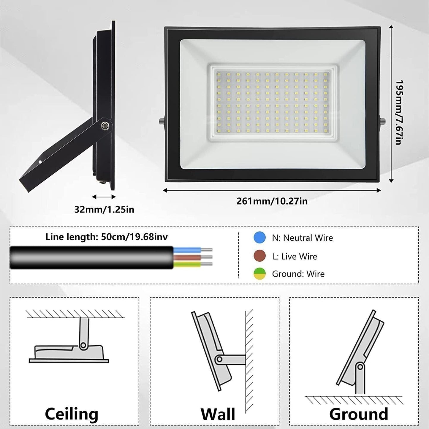 100W Faretto LED da Esterno Super Luminosa Bianco Caldo 3000K Fari LED Lampada