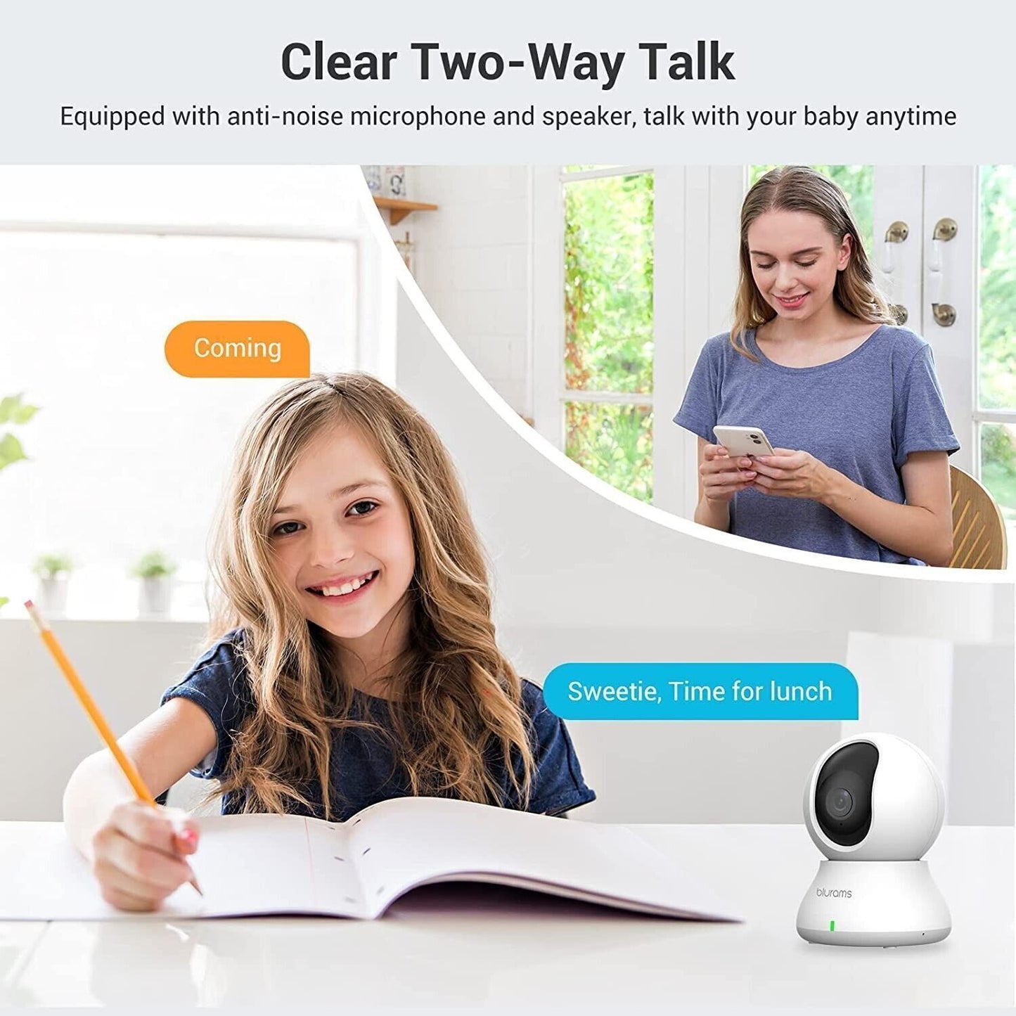 Blurams Telecamera Wi-Fi Interno,2K Videocamera Sorveglianza,Rotazione a 360°,Vi