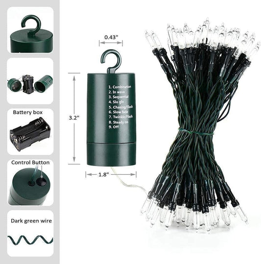 Luci natalizie a batteria, 33ft 100 LED Luci natalizie da esterno a batteria