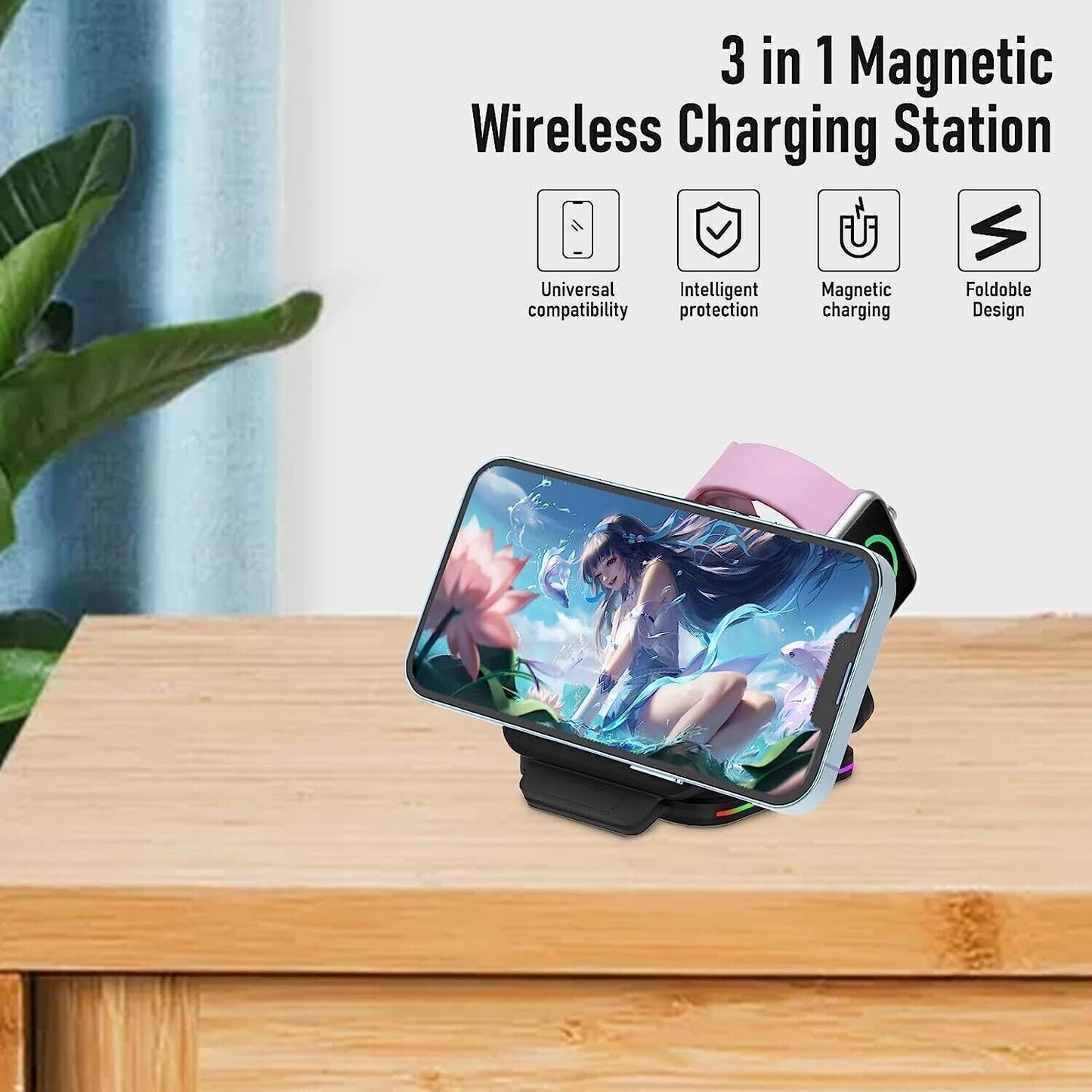 Caricabatterie 3 in 1, stazione di ricarica wireless magnetica, pad di ricarica