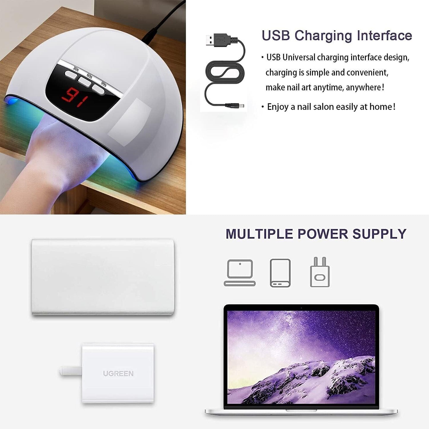Lampada UV LED per unghie, 54 W, gel per asciugatura unghie, lampada