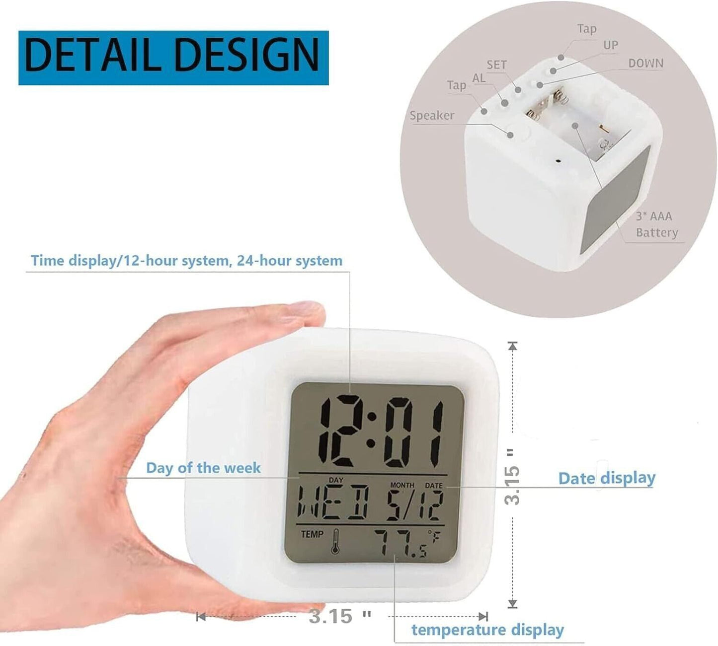 Sveglia a LED con gatto carino per bambini 7 colori luminosi Orologio digitale