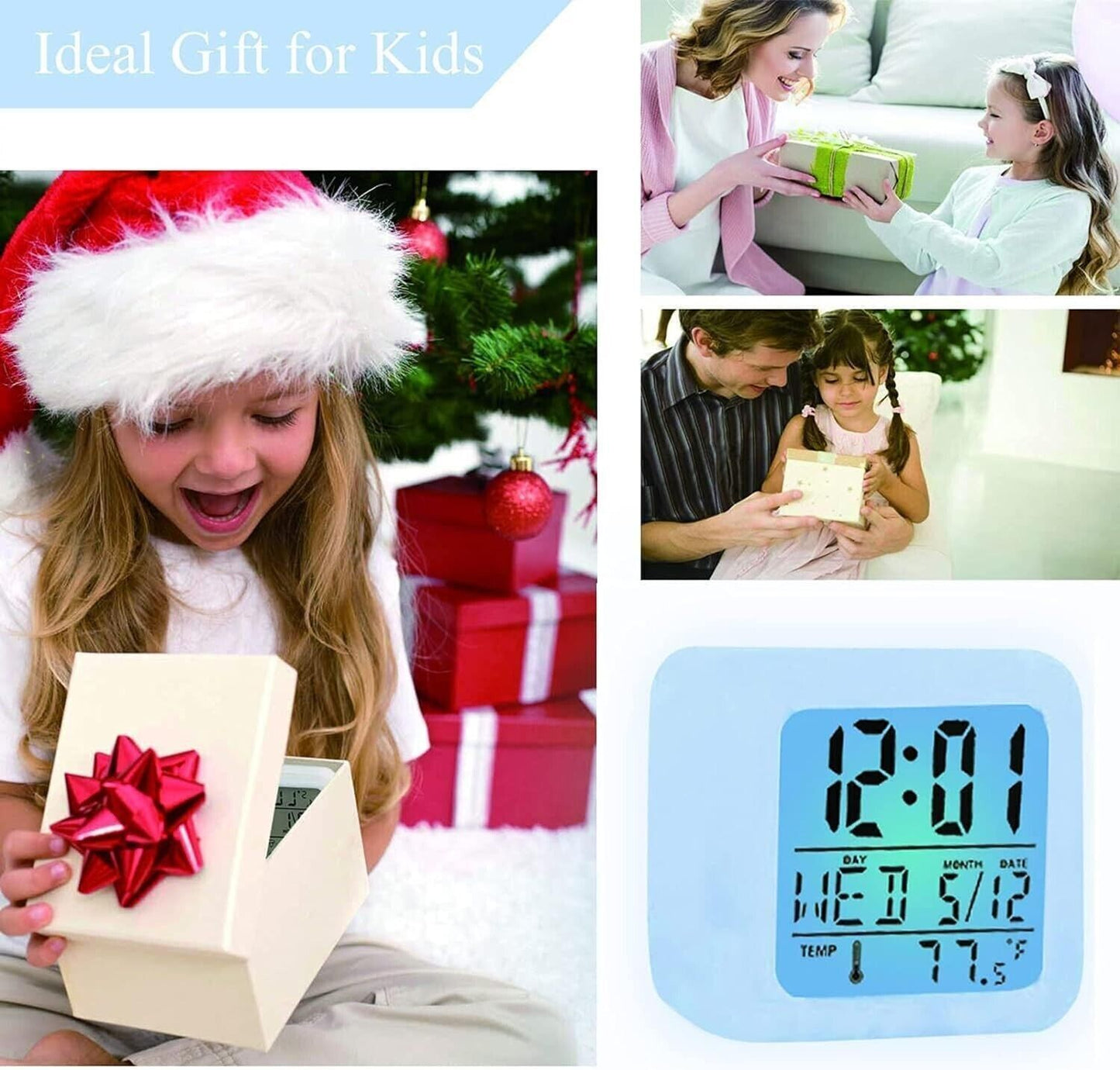 Sveglia a LED con gatto carino per bambini 7 colori luminosi Orologio digitale