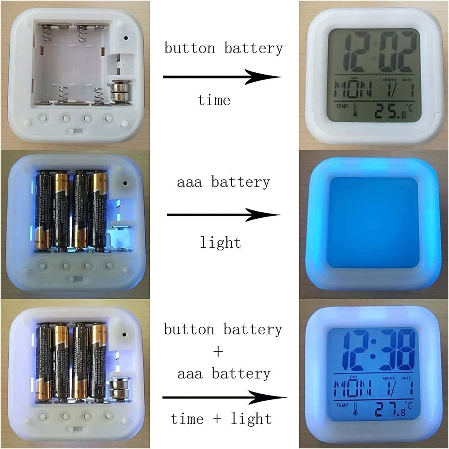 Sveglia a LED con gatto carino per bambini 7 colori luminosi Orologio digitale